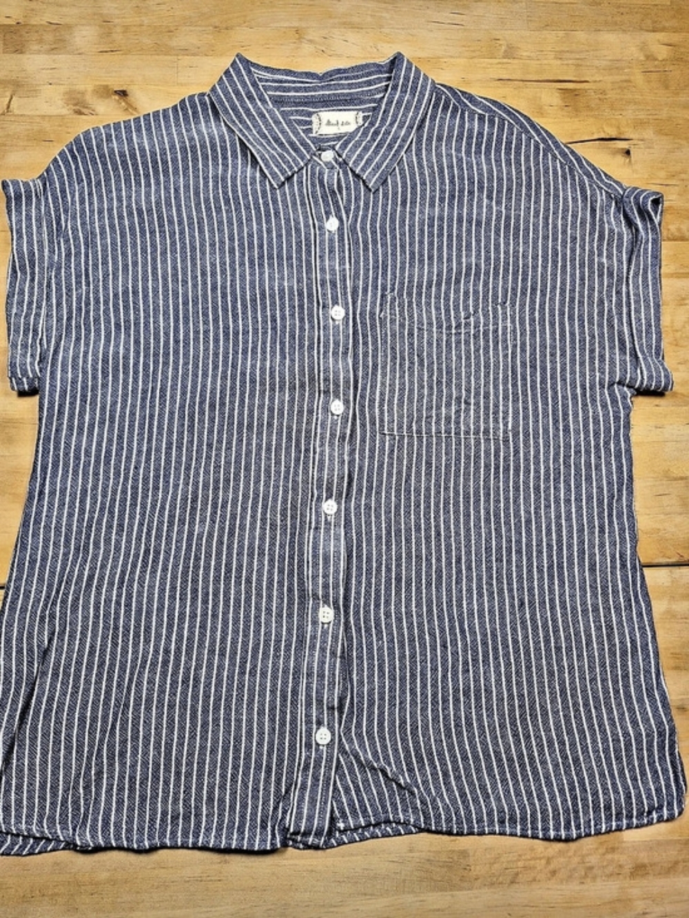 Altar'd State Day Tripper Striped Button Down Top in Blue & White Size Small